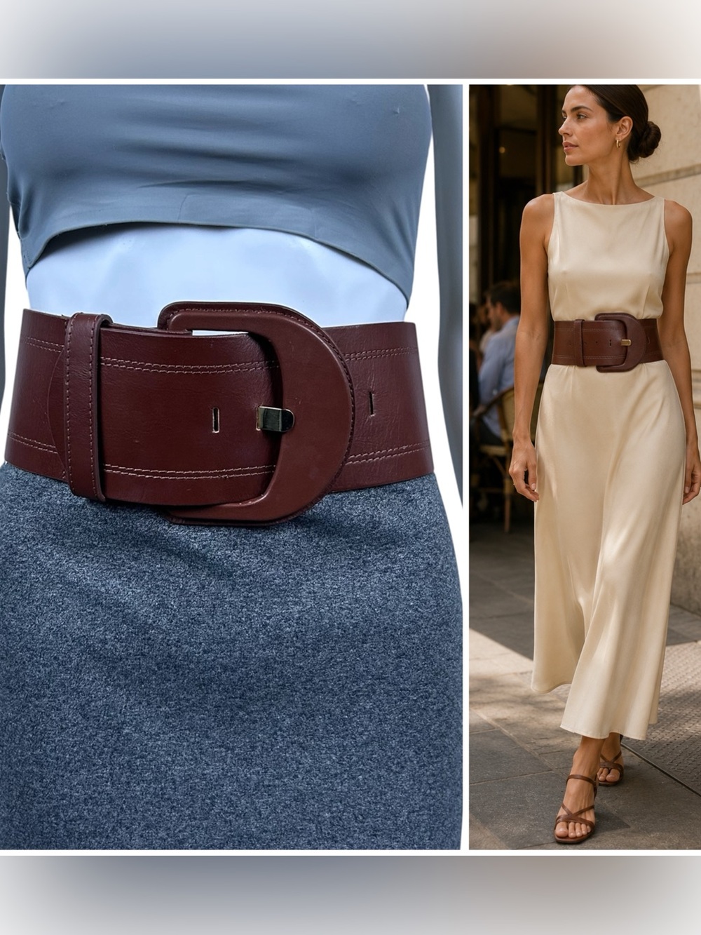 Massimo Dutti Studio Wide Leather Waist Belt S Brown Cognac Luxury Minimalist